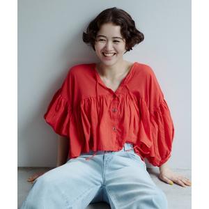 ブラウス シャツ 「daily CLIP」リネンナイロンギャザーショートブラウス レディース