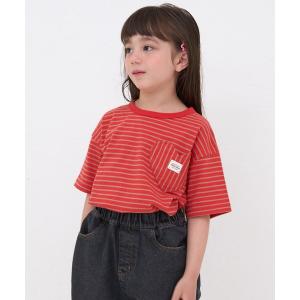 tシャツ 「綿100%」ガールズ ネームタグ付き ハートポケット ボーダーTシャツ キッズ 子供服 女の子