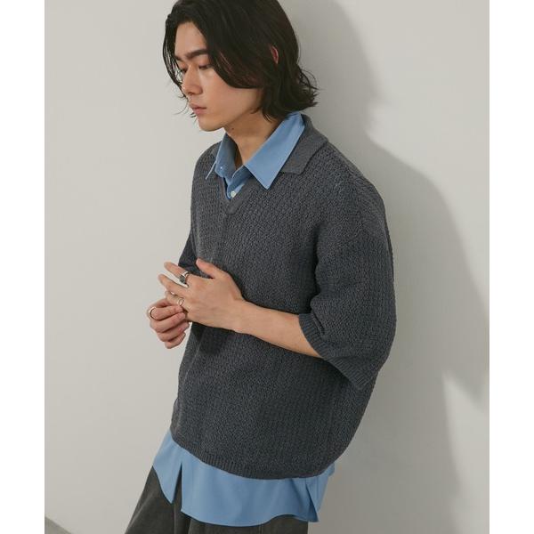 ポロシャツ 半袖 short sleeved skipper knit / 半袖スキッパーニット「後...