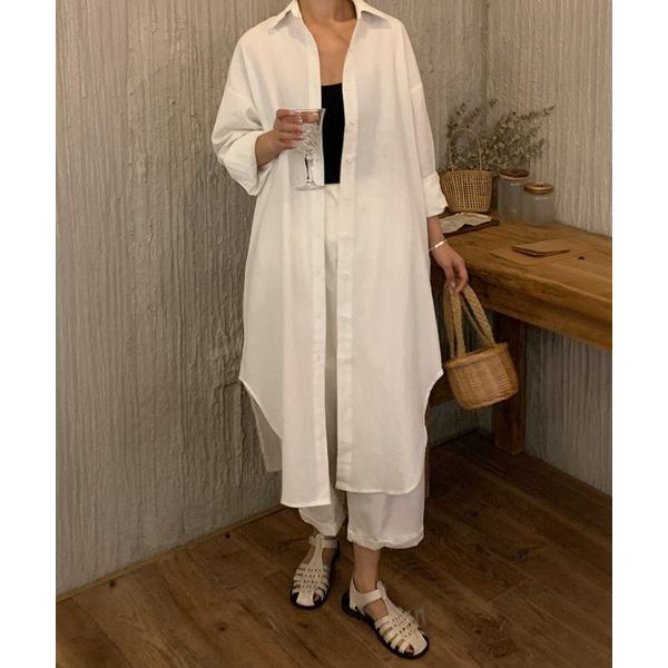 シャツワンピース 前開きロングシャツワンピース