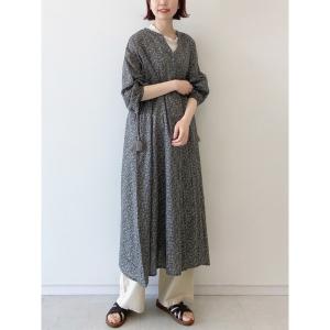 「Samansa Mos2 blue」 7分袖ワンピース フリ- グレー レディース