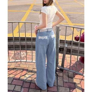 ワイドパンツ ジーンズ デニム デニムパンツ ポケットレースワイドパンツ レディース