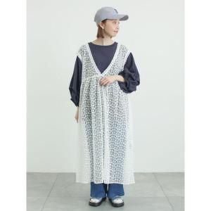ワンピース チュール刺繍前後2WAYノースリワンピース