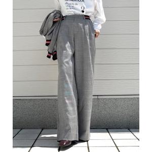 ワイドパンツ パンツ ウエストリブチェックパンツ レディース