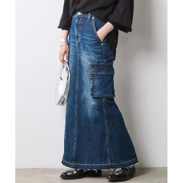 「CHIC STYLE」 デニムスカート LL ネイビー レディース