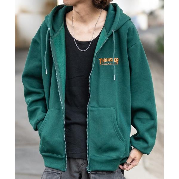 「THRASHER」 ジップアップパーカー LARGE グリーン メンズ