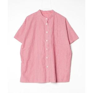「junoah」 ストライプ柄半袖シャツ 29 レッド メンズ