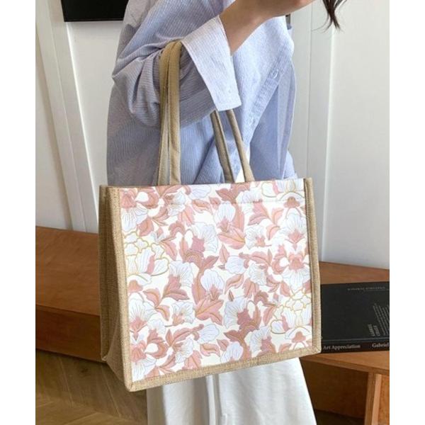 トートバッグ コーデに華やかさを添える、上品ボタニカル柄トートバッグ レディース