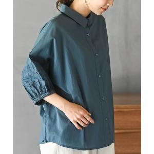 ブラウス シャツ 袖刺繍切替ブラウス レディース
