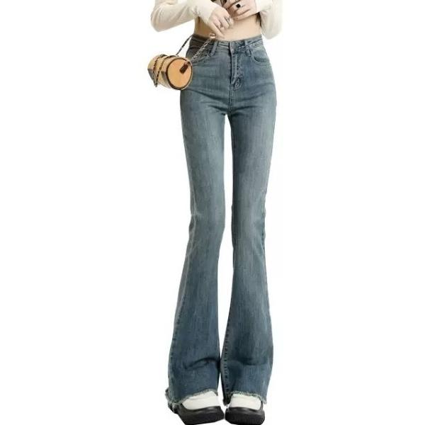 ジーンズ デニム デニムパンツ 裾フリンジ スタイルアップフレアデニム レディース