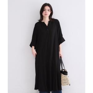 ワンピース キーネックロングワンピース「洗える」
