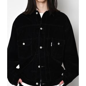 ブルゾン アウター 「フロッキー加工」デニムジャケットBlack flocky denim type2-jacket メンズ レディース