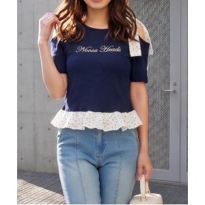 tシャツ 半袖 カタリボンドットカットソー レディース