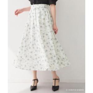スカート 「日比谷花壇コラボ」ニゲラ柄フレアスカート「防シワ/洗濯機OK」