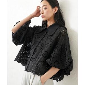 ブラウス シャツ 袖バルーンスカラップレースブラウス レディース
