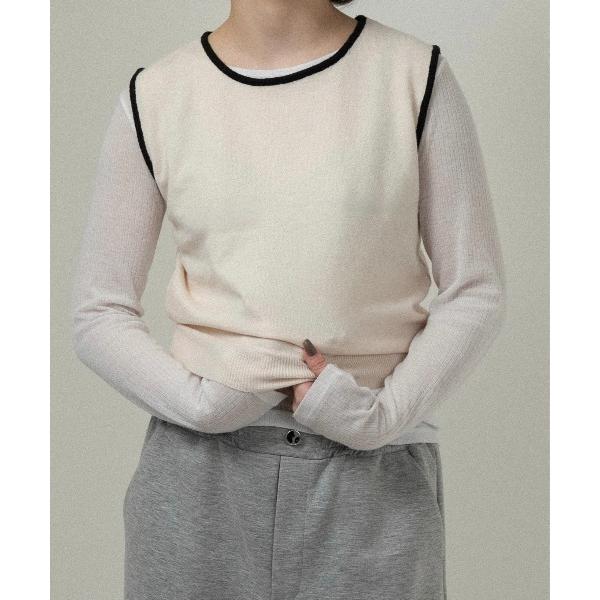 piping knit sleeveless top / パイピングニットスリーブレストップ レディ...