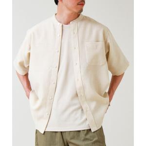 シャツ 半袖 「セットアップ対応」リネンライクバンドカラーシャツ メンズ