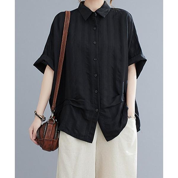 ブラウス シャツ 夏 半袖 ストライプ×ナチュラル半袖シャツ レディース