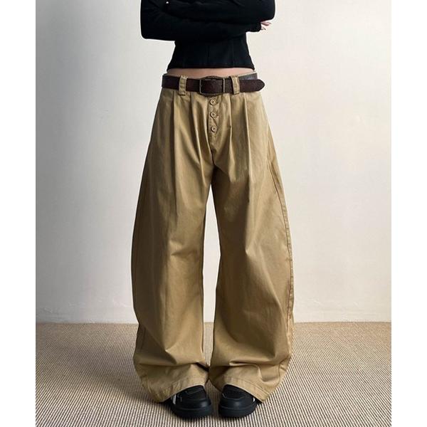 ワイドパンツ パンツ ワイドシルエットフロントボタンタックパンツ レディース メンズ
