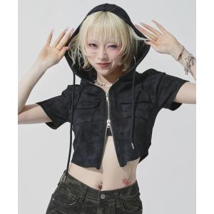 tシャツ 半袖 フード付 ダブルジップ トップス Tシャツ レディース