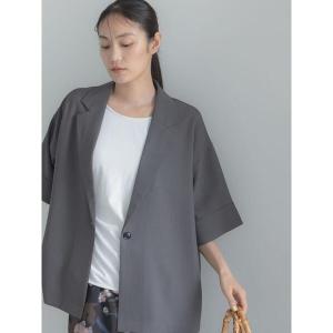 ジャケット ノーカラージャケット 麻調ハーフスリーブジャケット レディース