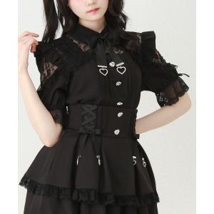 ブラウス シャツ レースフリルハートビジューブラウス レディース