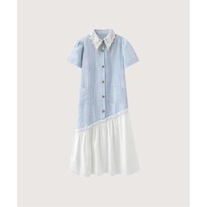 ワンピース Lace Collar Asymmetry Docking Shirt Dress