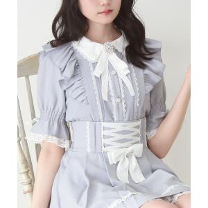 ブラウス シャツ 夏 半袖 フリルギャザーリボンブラウス レディース
