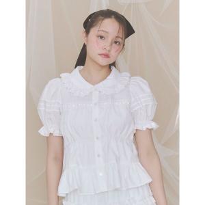 ブラウス シャツ フリルカラーパフブラウス レディース