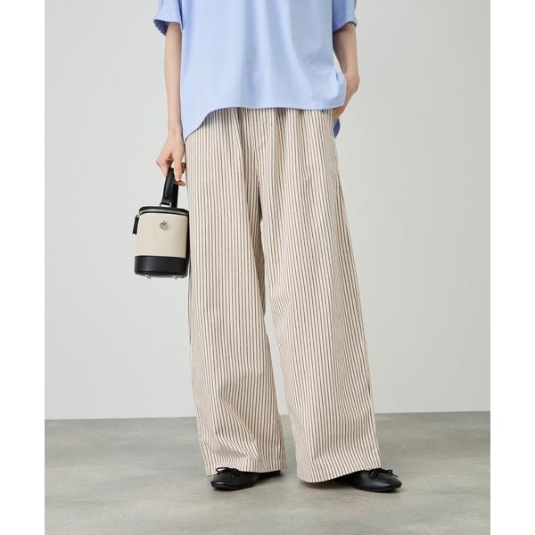 ワイドパンツ パンツ Idnes ヒッコリーワイドパンツ レディース