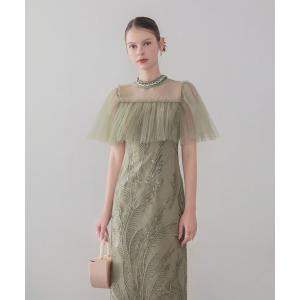 パーティードレス ドレス 「LEJA」ビジューネックチュールスパンコールリーフIラインワンピースドレス美脚効果結婚式 パーティードレス 成人式 二次会 同…