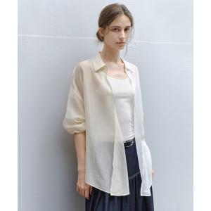 ブラウス シャツ 「tageechita」アシンメトリーネック 配色シアーシャツ レディース