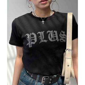 tシャツ 半袖 ラインストーンブランドロゴ ちびTシャツ レディース