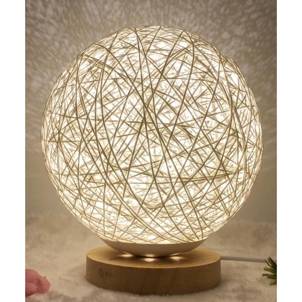 照明 ラタン風LEDボールライト USB充電ポート付き