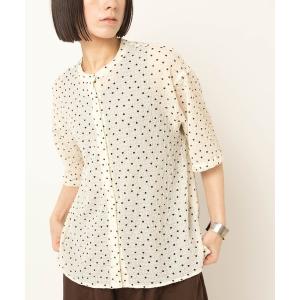 ブラウス シャツ 夏 半袖 B2968 ストレッチサッカードット六分シャツ レディース