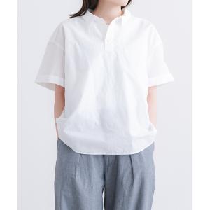 ブラウス シャツ 綿麻強撚タイプライターポロ半袖シャツ レディース