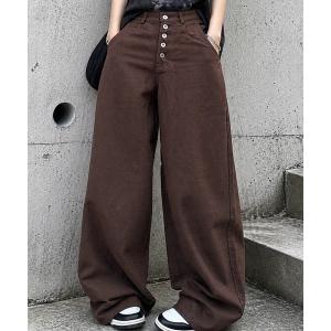 ワイドパンツ ジーンズ 「MEMORY」サークルロゴ刺繍 ボタンフライ ワイドパンツ / Wide-leg pants with embroidered club logo and button fly