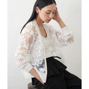 ブルゾン アウター 花柄シアーレースブルゾン レディース