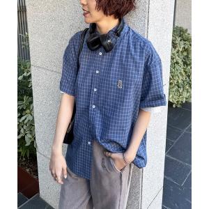 ブラウス シャツ 「m:rex」ミニ恐竜ワッペン半袖チェックシャツ レディース メンズ