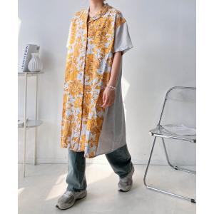 ワンピース ◯ゆったり シンプル切り替えデザイン 開襟ワンピース