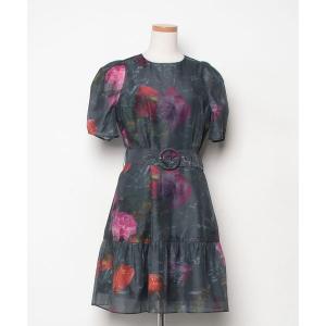 「Ted Baker」 花柄半袖ワンピース 1 グレー レディース