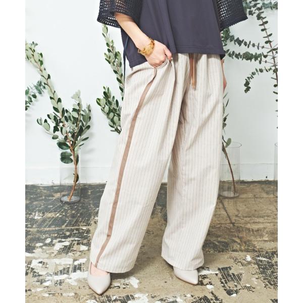 パンツ コットンリネンストライプラインパンツ レディース