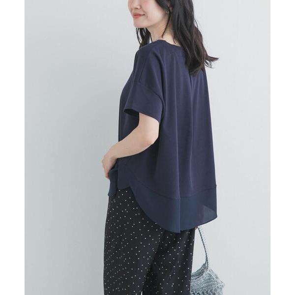 tシャツ 半袖 異素材切替えラウンドヘムプルオーバー レディース