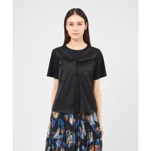 tシャツ 半袖 サテンコンビジャージー デザインカットソー レディース