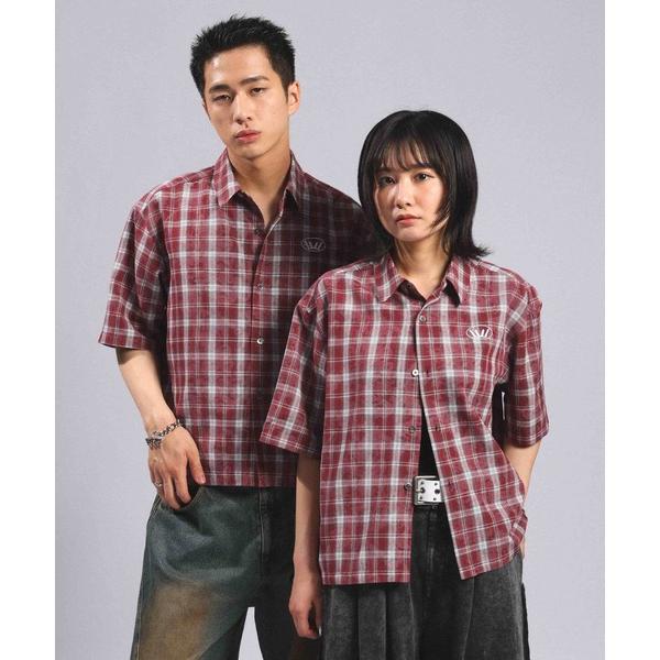 シャツ Crown Stitch Check Short shirt/クラウン刺繍ショート丈チェック...
