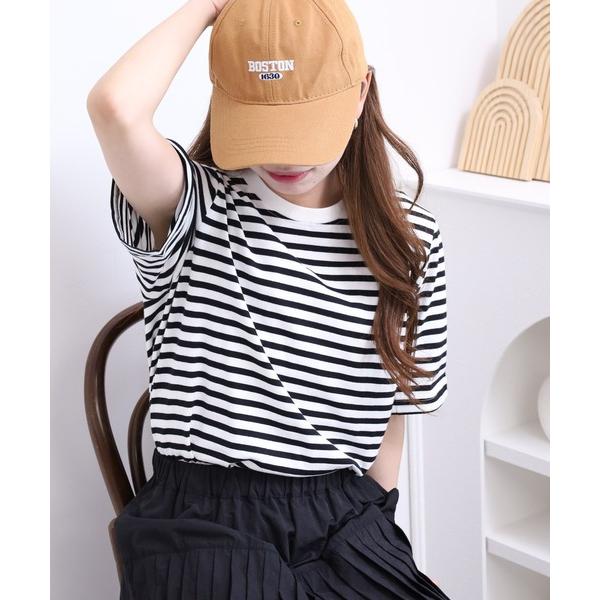 tシャツ ボーダーコットン天竺半袖Tシャツ レディース