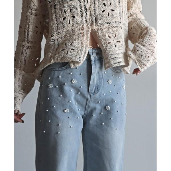 ジーンズ デニム デニムパンツ パールデニムパンツ レディース
