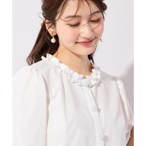 ブラウス シャツ 夏 半袖 異素材切替ペプラムブラウス レディース