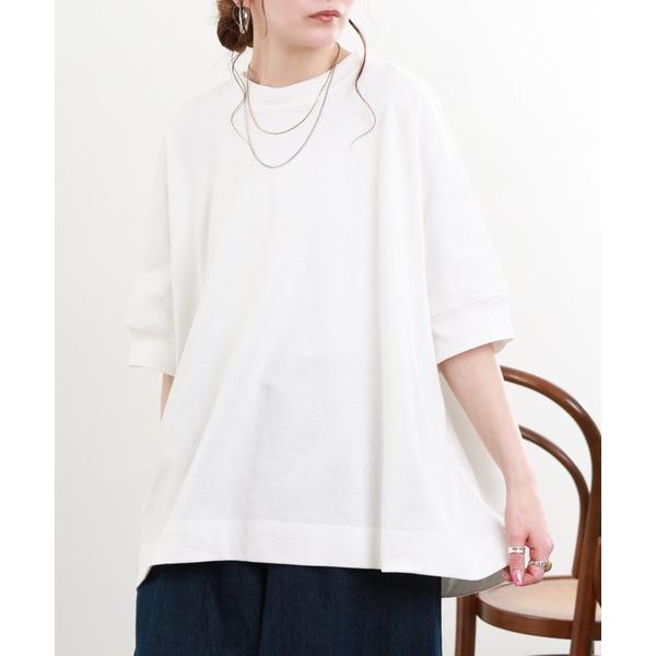 tシャツ リブ袖プルオーバー 半端袖 レディース