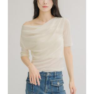 tシャツ 半袖 「大人気商品から待望の半袖バージョン登場！」オフショルシアードレープハーフスリーブトップス レディース